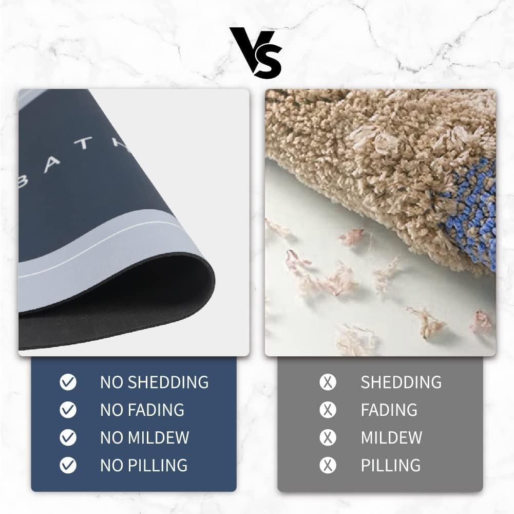 Bath Mats 24x48 Inch, Modernized Magic Mat Bathroom, Rubber Anti Slip Quick Drying Absorbent Bathroom Rug, Shower Room Rugs for in Front of Bathtub, Sink, Blue
