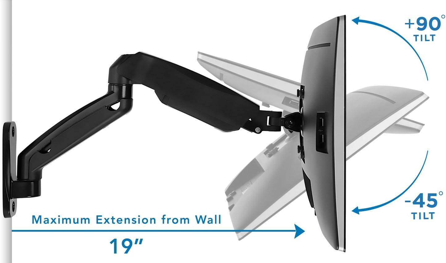 Mount-It! Wall Mount Monitor Arm, Full Motion Gas Spring Arm Fits 13 - 32 Inch Screens with 75 or 100 VESA Patterns, Camper RV Compatible