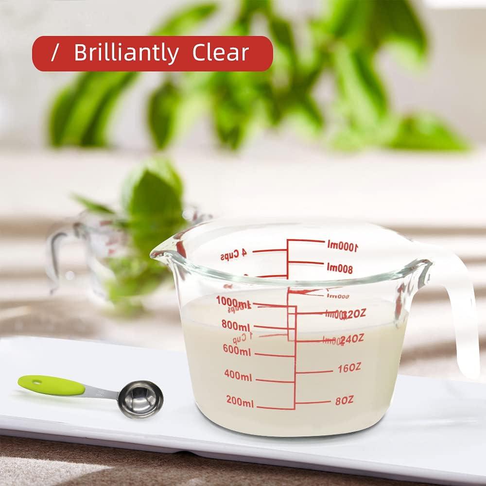 TIBLEN 7-Pack Glass Measuring Cup Set 34 and 17 oz Microwave, Freezer Safe, No BPA + 5 Measuring Spoons