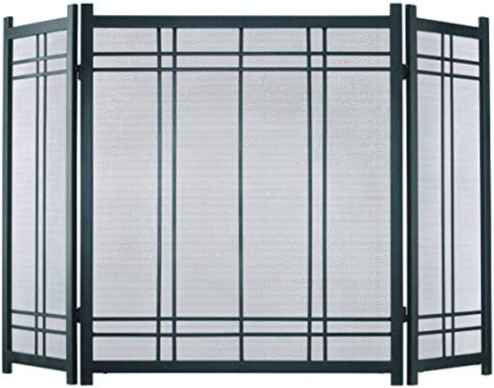 Preston Black Steel Three-Panel Mesh Fireplace Screen