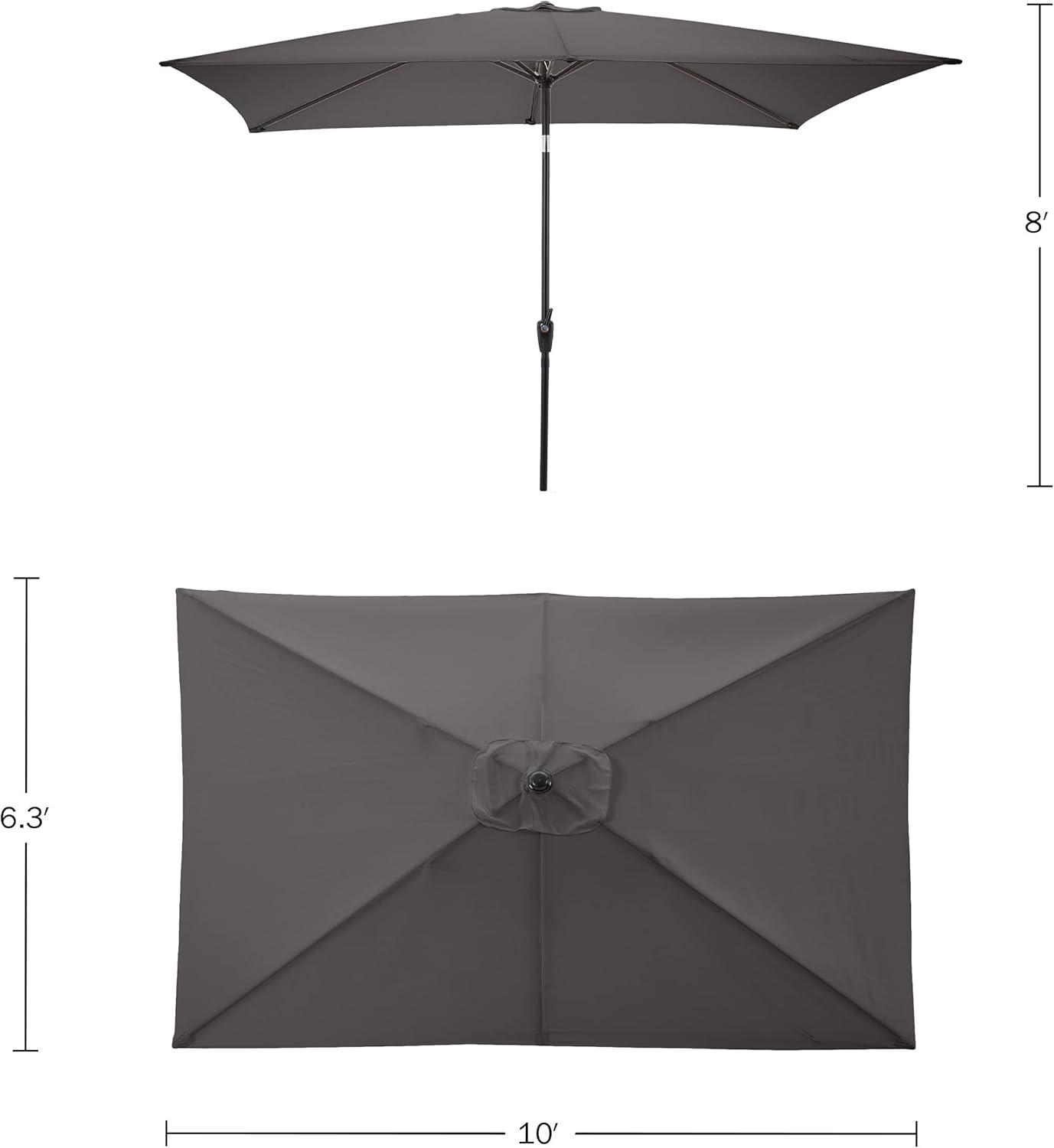 Rectangular Patio Umbrella - 10 Ft Easy Crank Sun Shade with Push Button Tilt for Outdoor Furniture, Deck, Backyard, or Pool by Pure Garden (Gray)