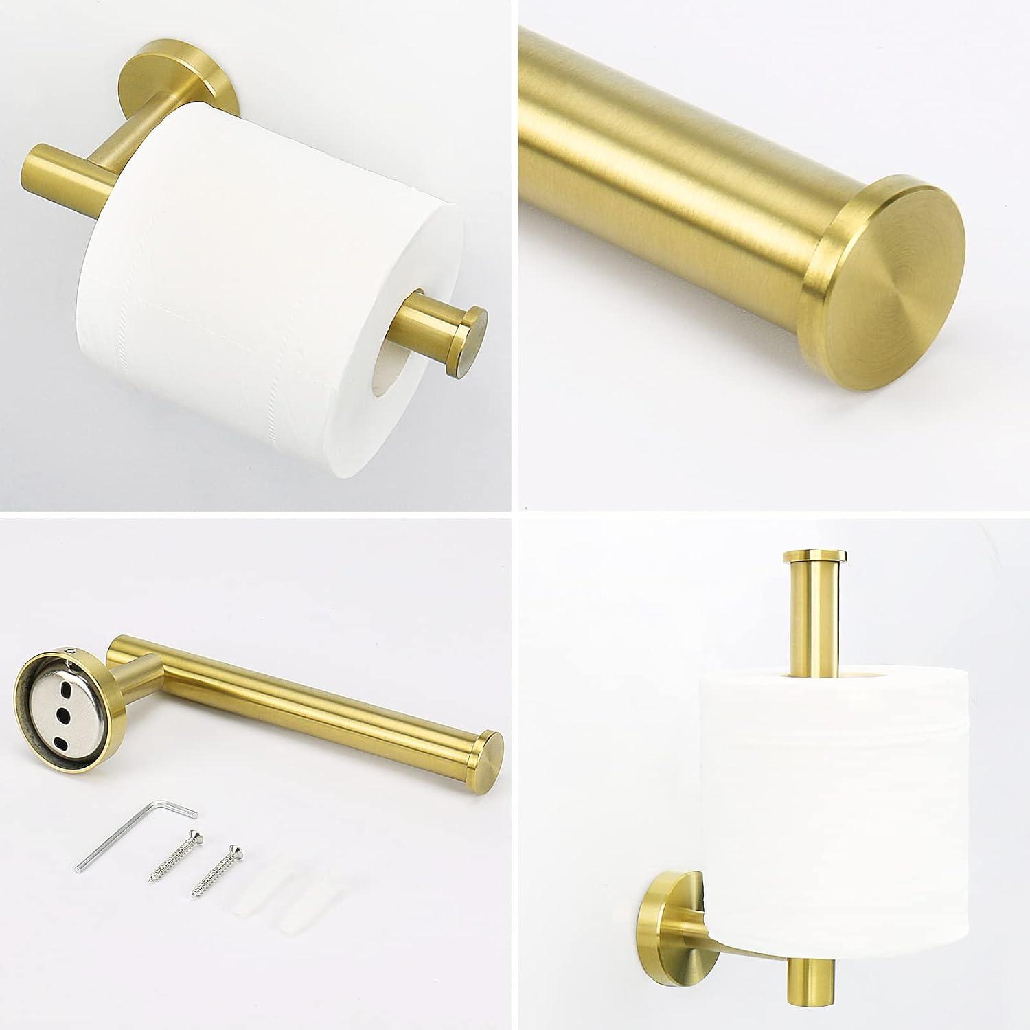 Chihod Toilet Paper Holder & Towel Ring Brushed Gold Hand Towel Holder 2-Pieces Bathroom Accessories Towel Rack Wall Mounted Bathroom Hardware Set Stainless Steel C38