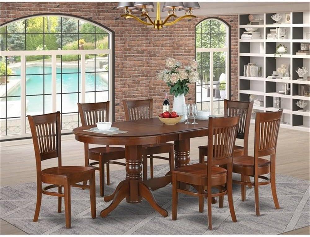 Espresso Oval Extendable Wood Dining Table Set with 6 Chairs