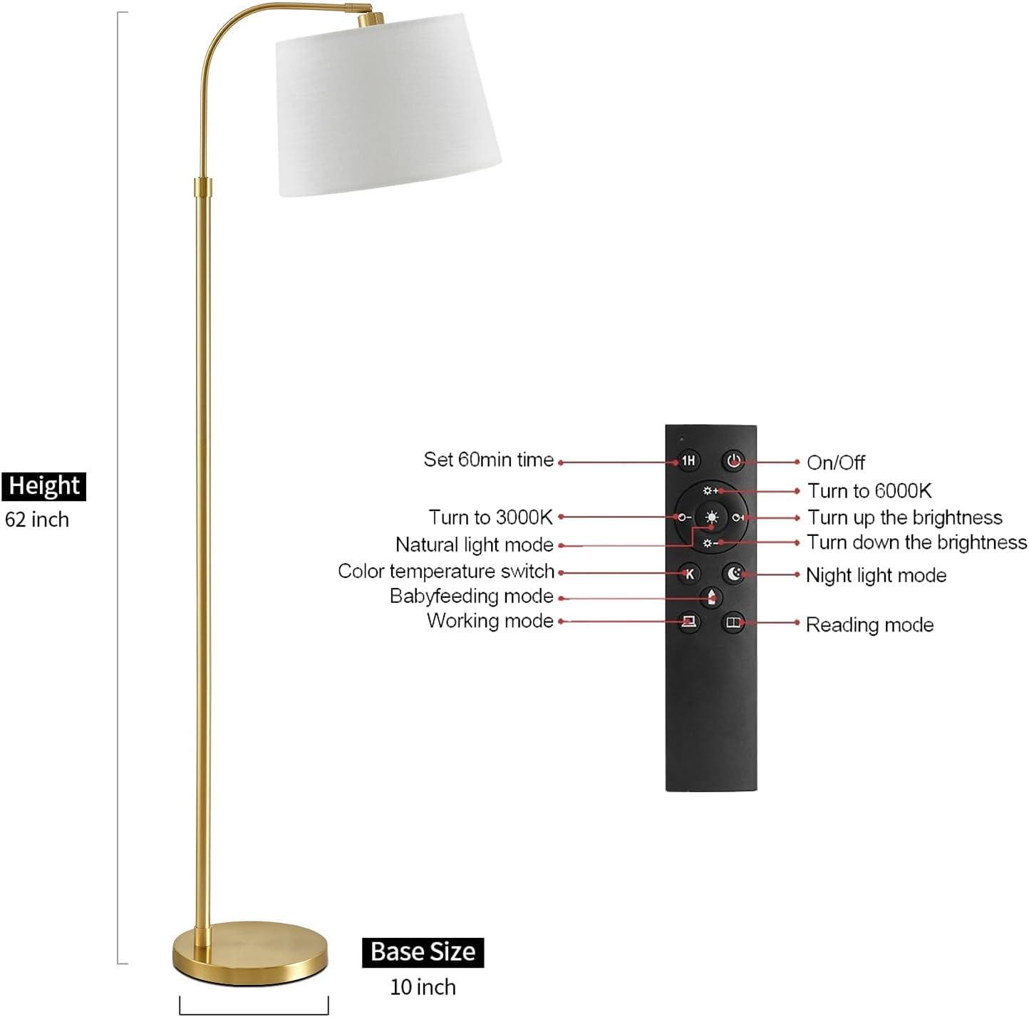 Oneach 62" Arc Floor Lamp for Living Rooms, Gold Tall Standing Lamps with Remote and Stepless Dimmable Bulb, Modern Reading Light for Bedrooms Corner Nursery Kid Office (Bulb Included)