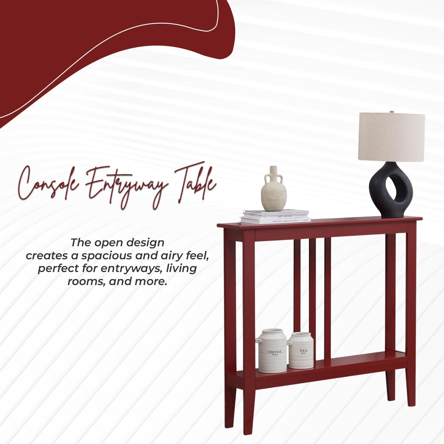 Kings Brand Furniture - Balfour Narrow Console Table with Shelves for Entryway, Hallway, Living Room, or Foyer (Red)