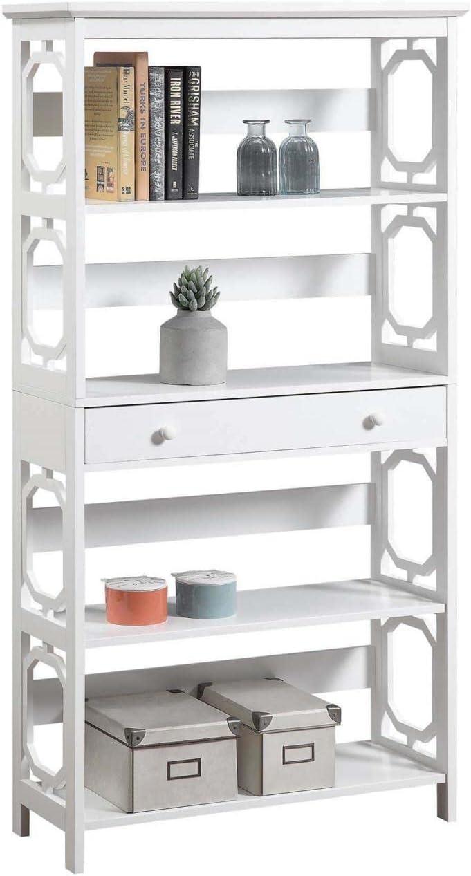 Omega White 5-Tier Bookcase with Spacious Drawer