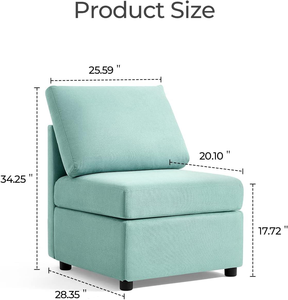 LINSY HOME Armless Chair, Middle RUBIK I Modular Sectional Sofa Couch Accent,Teal