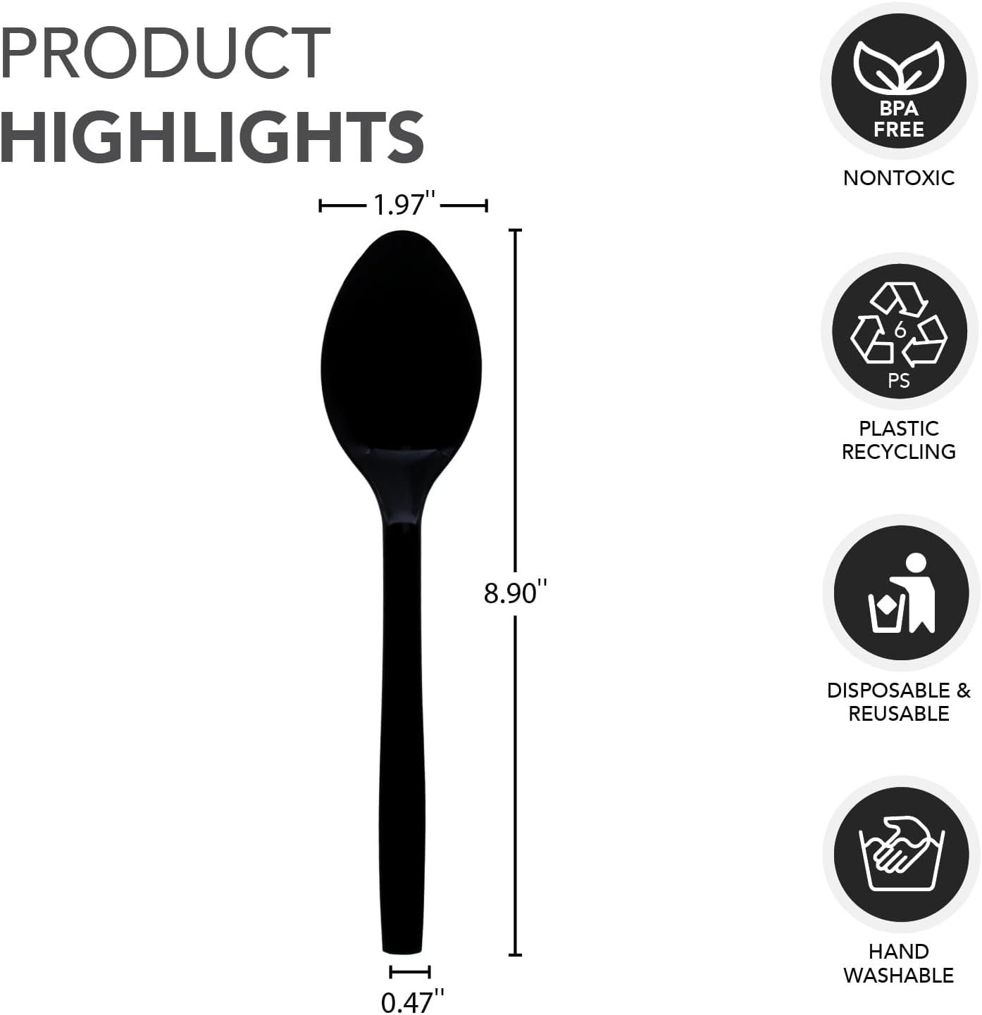 Party Essentials B9S-12/12 Black Plastic Serving Utensil, 9" Serving Spoons, 12 Count