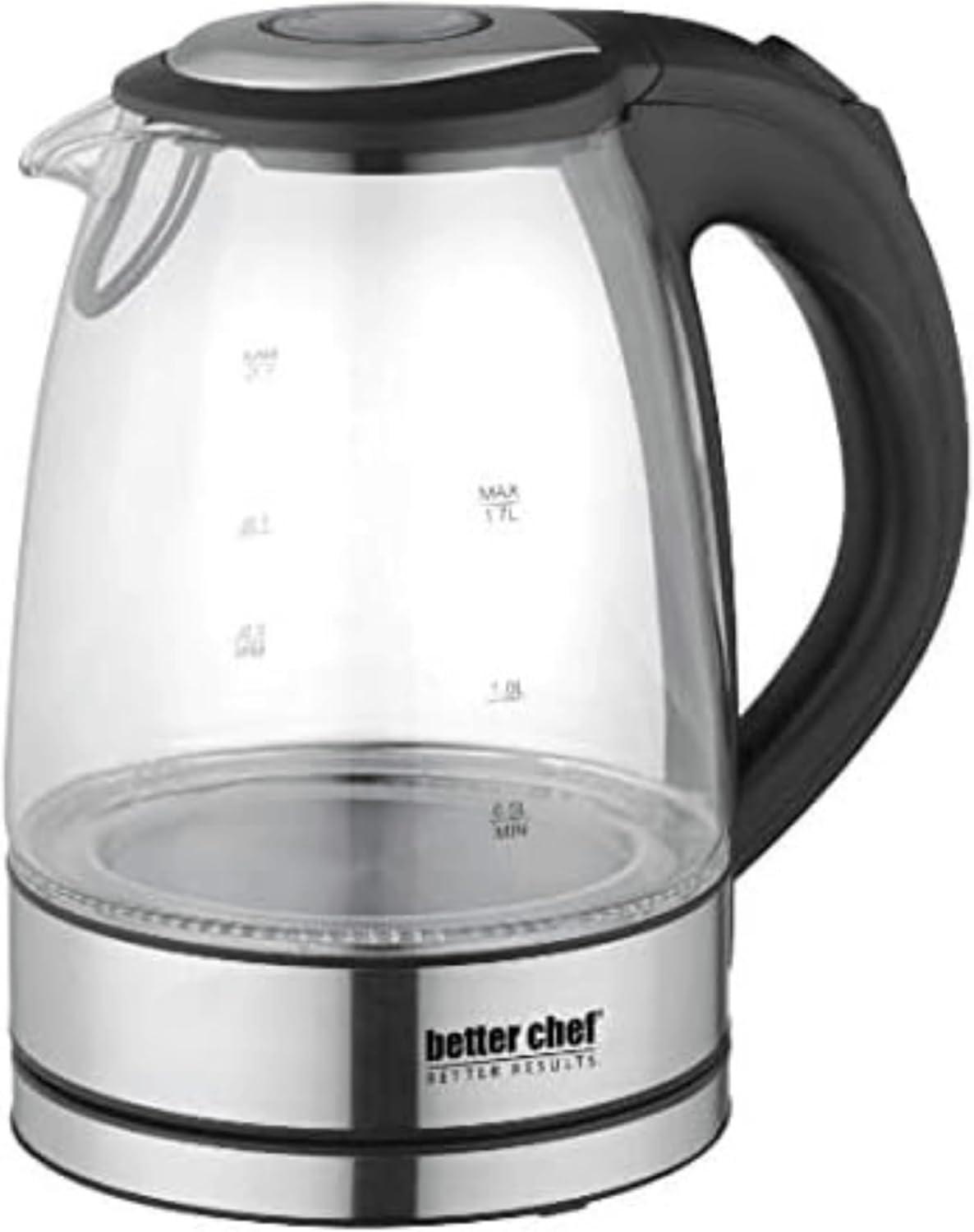 Better Chef 1.7L Cordless Glass and Stainless Steel Electric Kettle