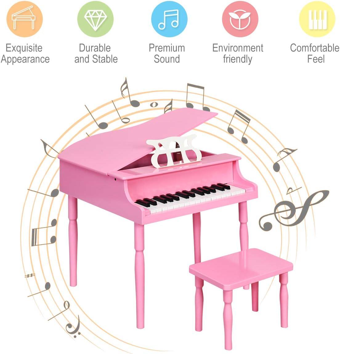 Costway 30-Key Classic Baby Grand Piano Toddler Toy Wood w/ Bench & Music Rack Pink