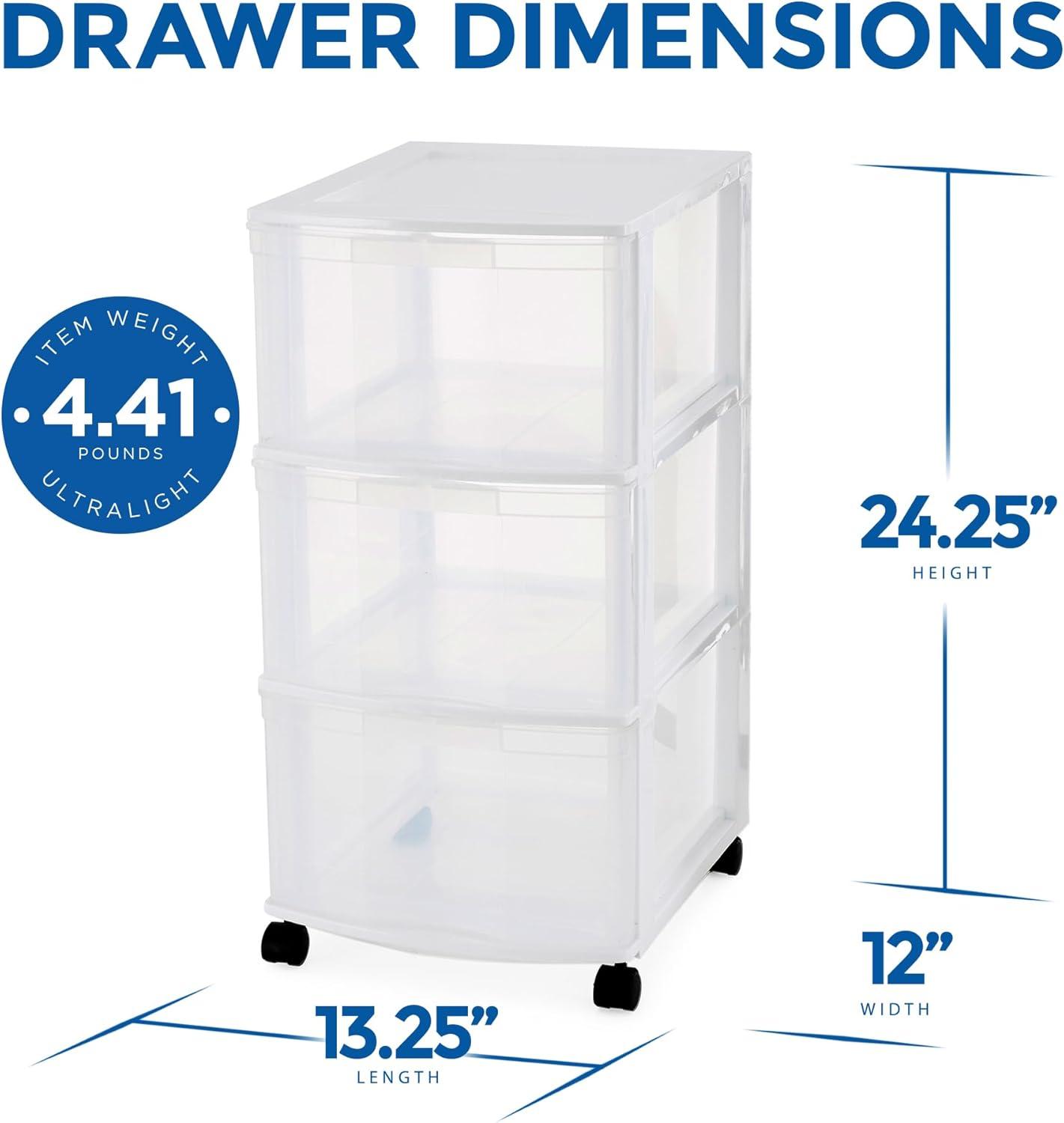 Gracious Living 3-Drawer Organizer Cart, Plastic Drawer Storage for Home or Office, White