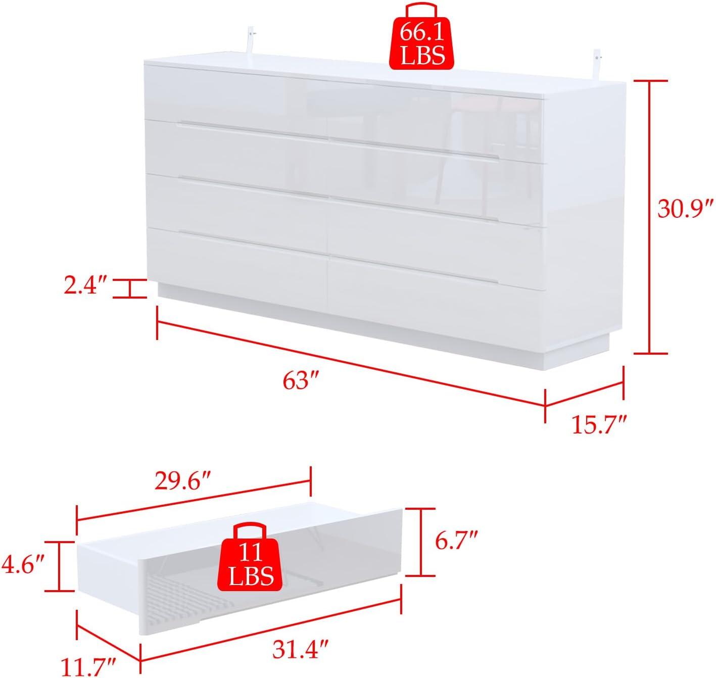 Modern White High Gloss Double Dresser with LED Lights