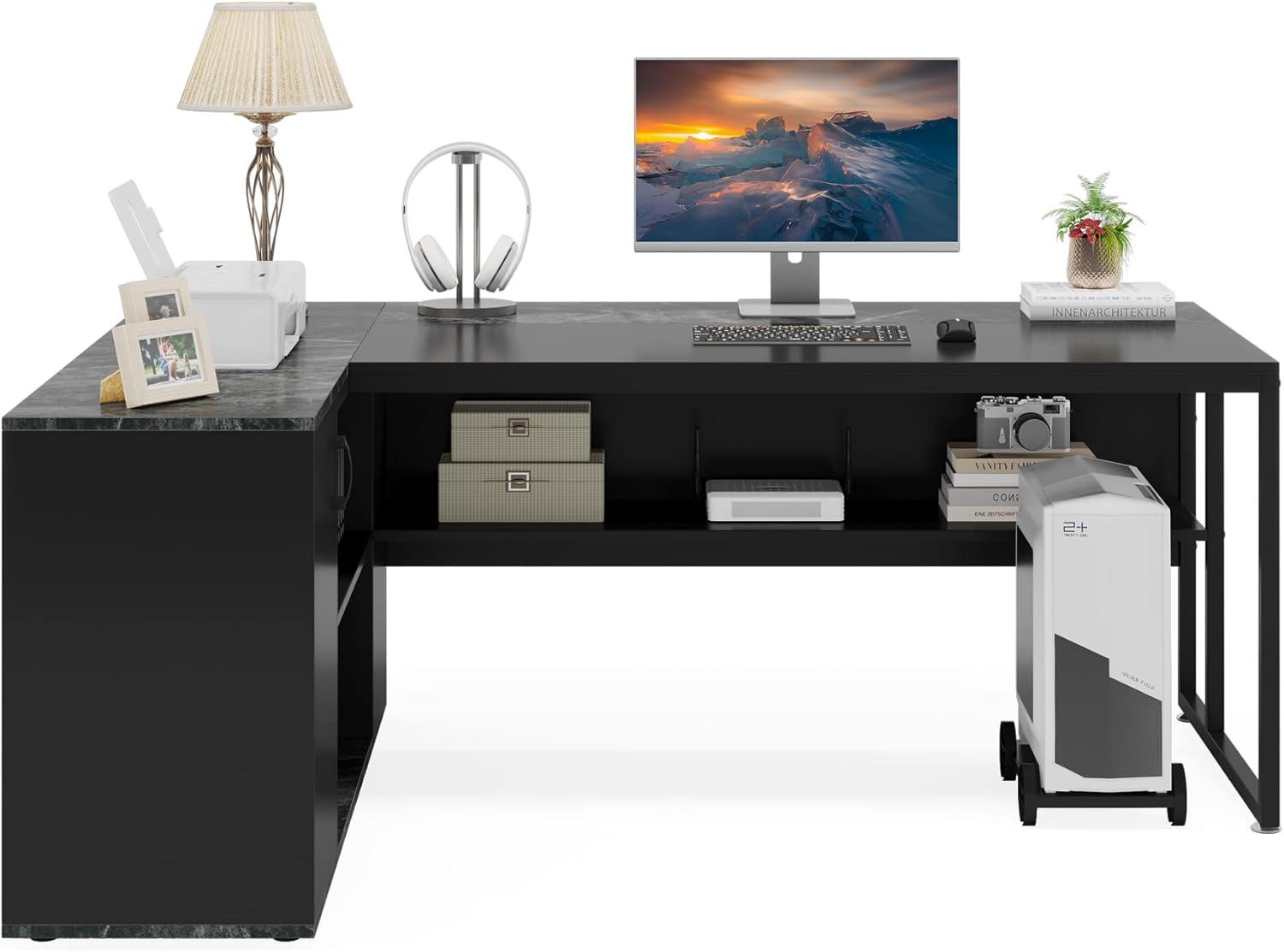 Tribesigns 70.86" Executive Desk, L-Shaped Office Desk with Storage Cabinet