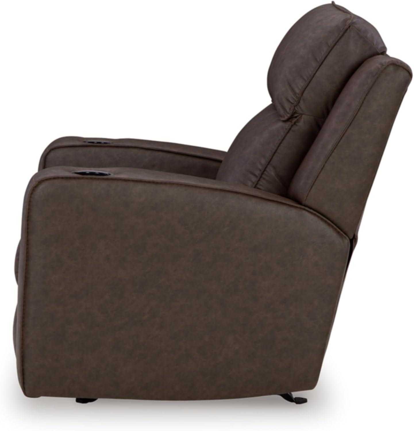 Umber Faux Leather Contemporary Recliner with Cup Holders