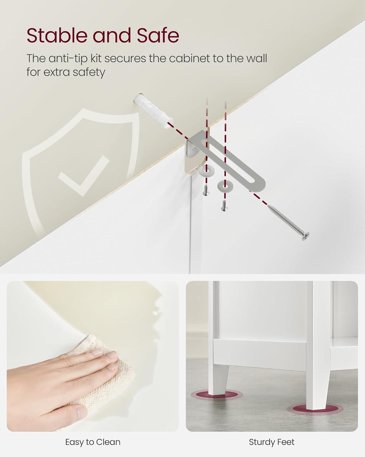 VASAGLE Storage Cabinet, Freestanding Floor Cabinet, 2 Drawers with 1 Set of Adjustable Divider, 2 Baskets, Sideboard, 11.8 x 23.6 x 31.5 Inches, for Bathroom, Living Room, Cloud White UBBC545W02