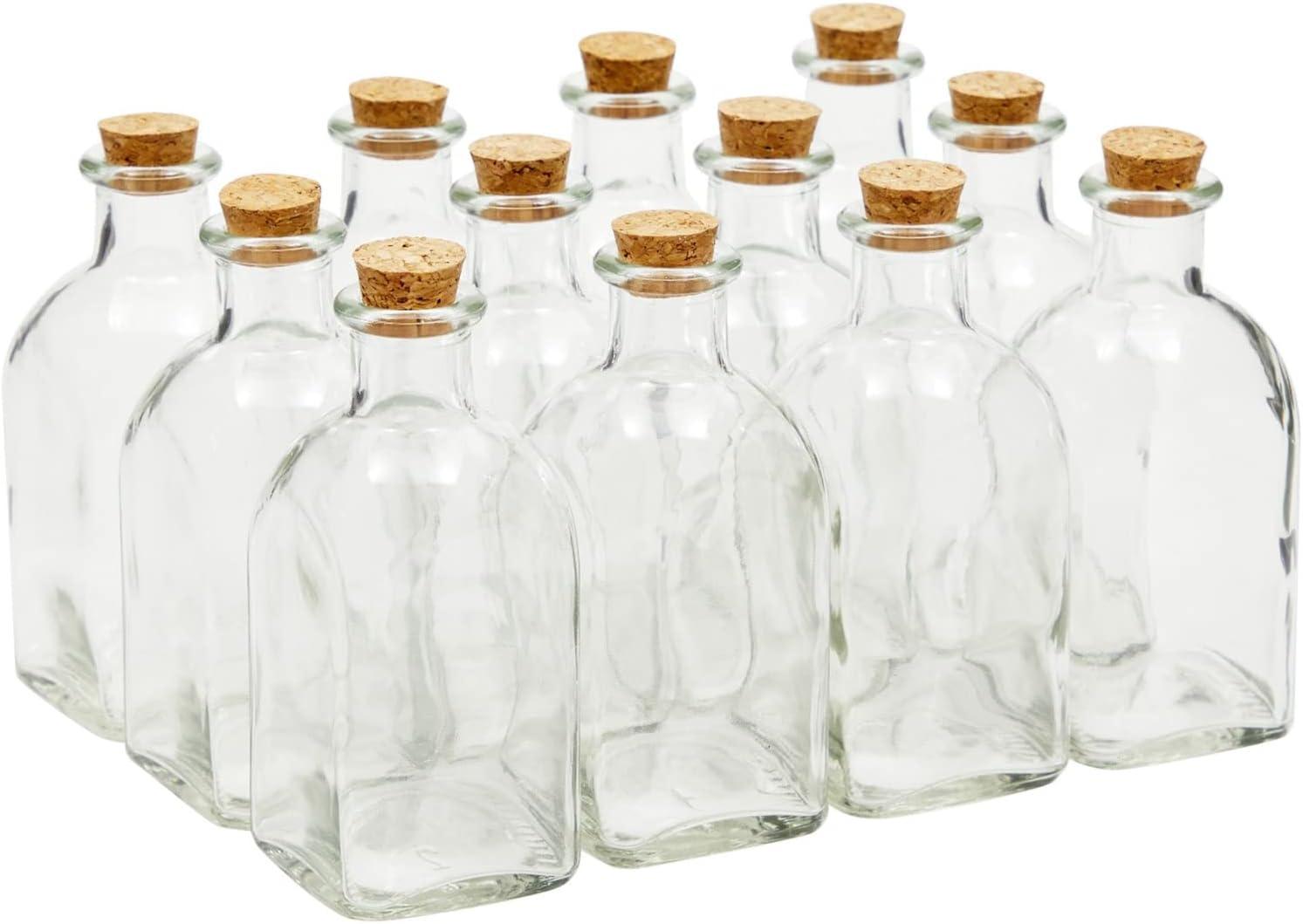 Juvale 12 Pack Clear Glass Bottles with Cork Lids, Tiny 4 oz Vintage Style Potion Vases for Flowers, DIY Crafts, Home Decor