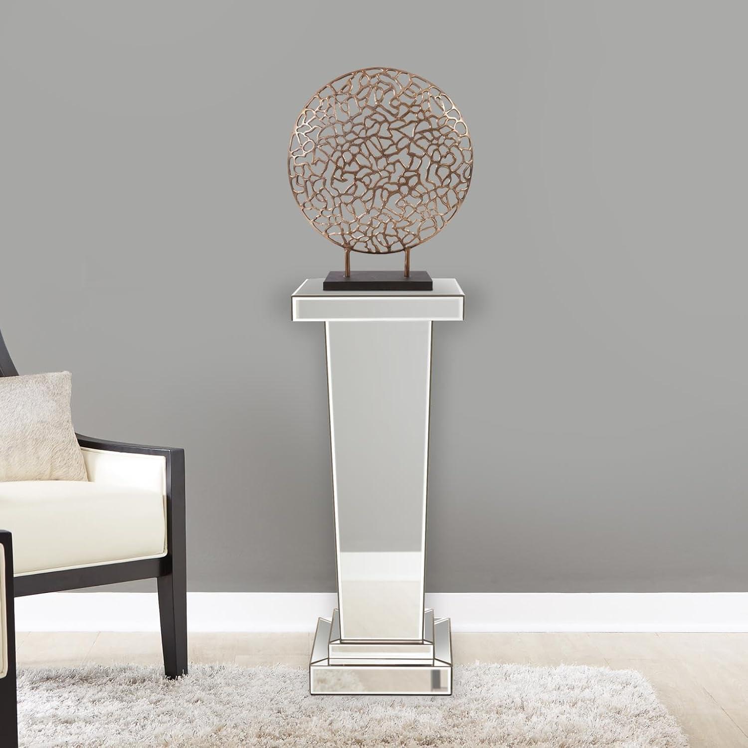 Howard Elliott Tapered Mirrored Pedestal Accent Table, Elegant Modern Bed Side Style, Mirrored Finish Design, for Bedroom, Entryway or for Any Room, 15 x 15 x 36 Inch,