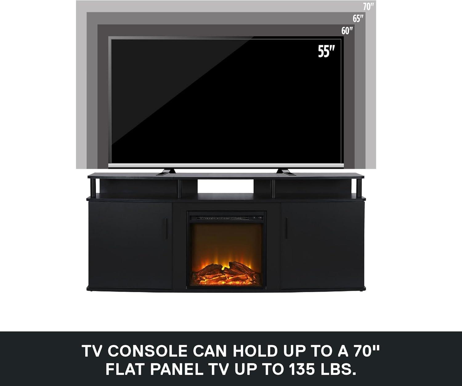 Black 70-Inch TV Stand with Electric Fireplace and Cabinets