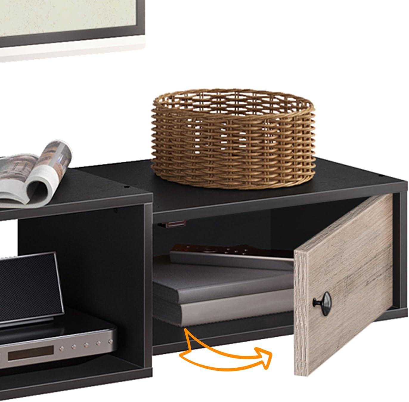 Floating TV Stand with Power Outlet 55", Modern Wall Mounted Media Console Shelf Cabinet for Under TV Storage, Entertainment Center, Living Room, Bedroom, Rustic Brown and Black BF11DS01