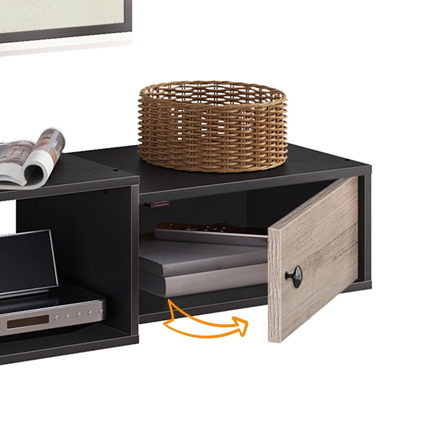 Floating TV Stand with Power Outlet 55", Modern Wall Mounted Media Console Shelf Cabinet for Under TV Storage, Entertainment Center, Living Room, Bedroom, Rustic Brown and Black BF11DS01