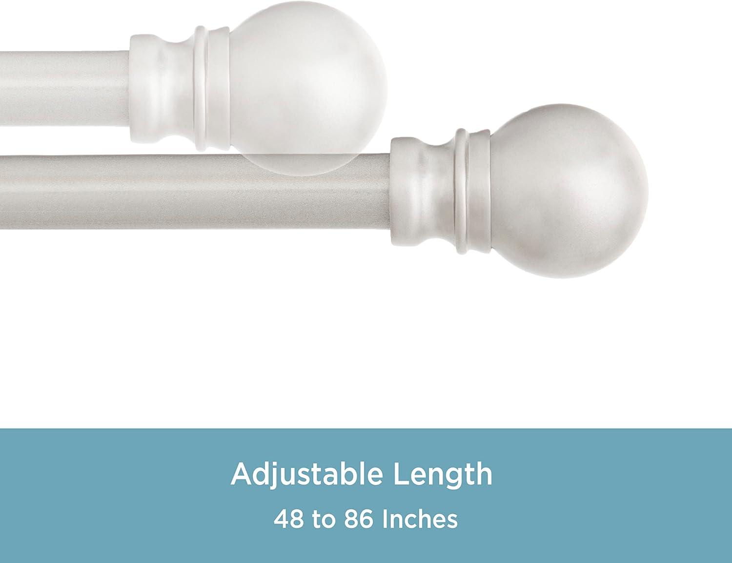 Brushed Nickel Adjustable Petite Café Curtain Rod with Ball Finials