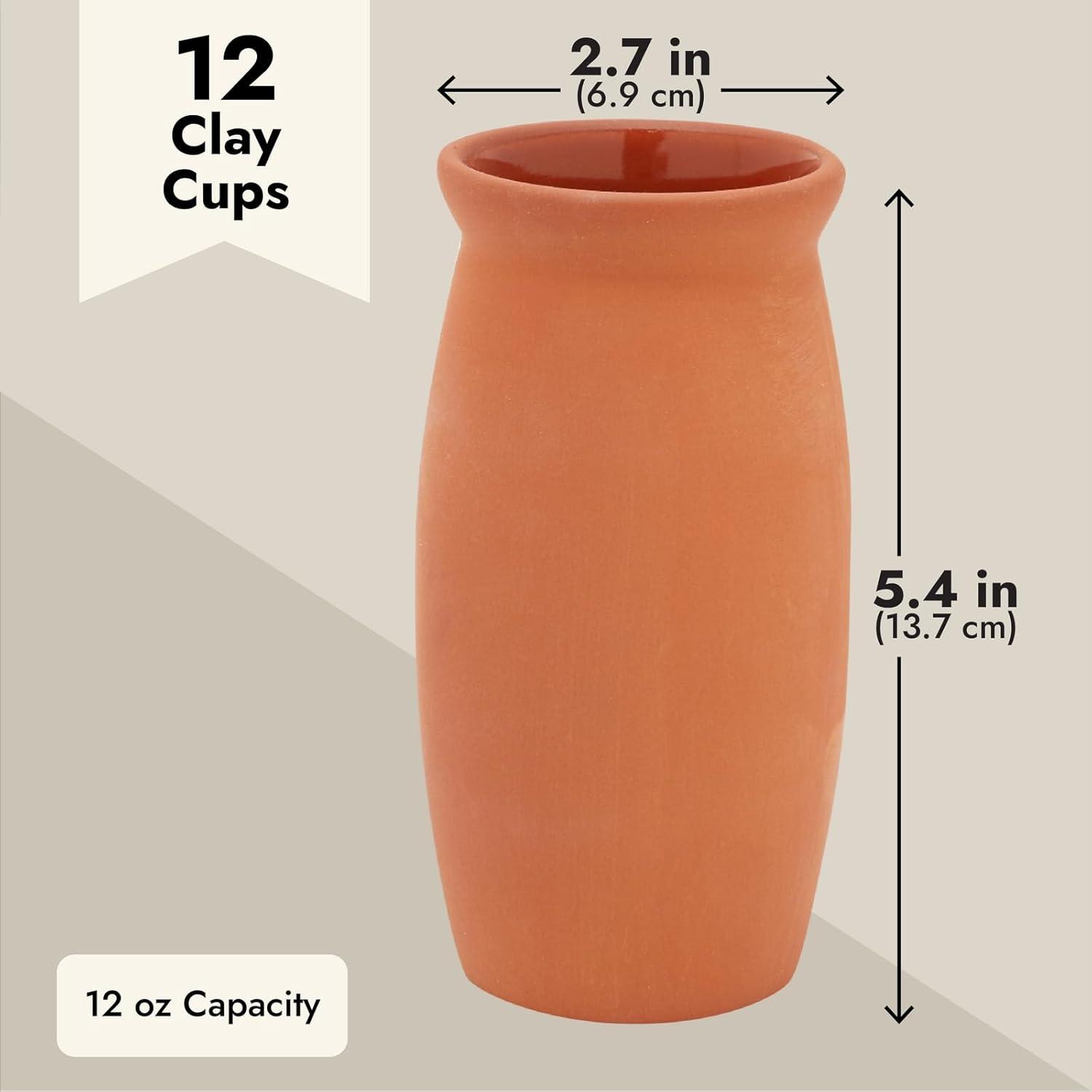 12 Pack Clay Drinking Cups, Cantaritos de Barro Mexicanos for Margaritas, Tequila, Mexican Fiesta (12 oz)