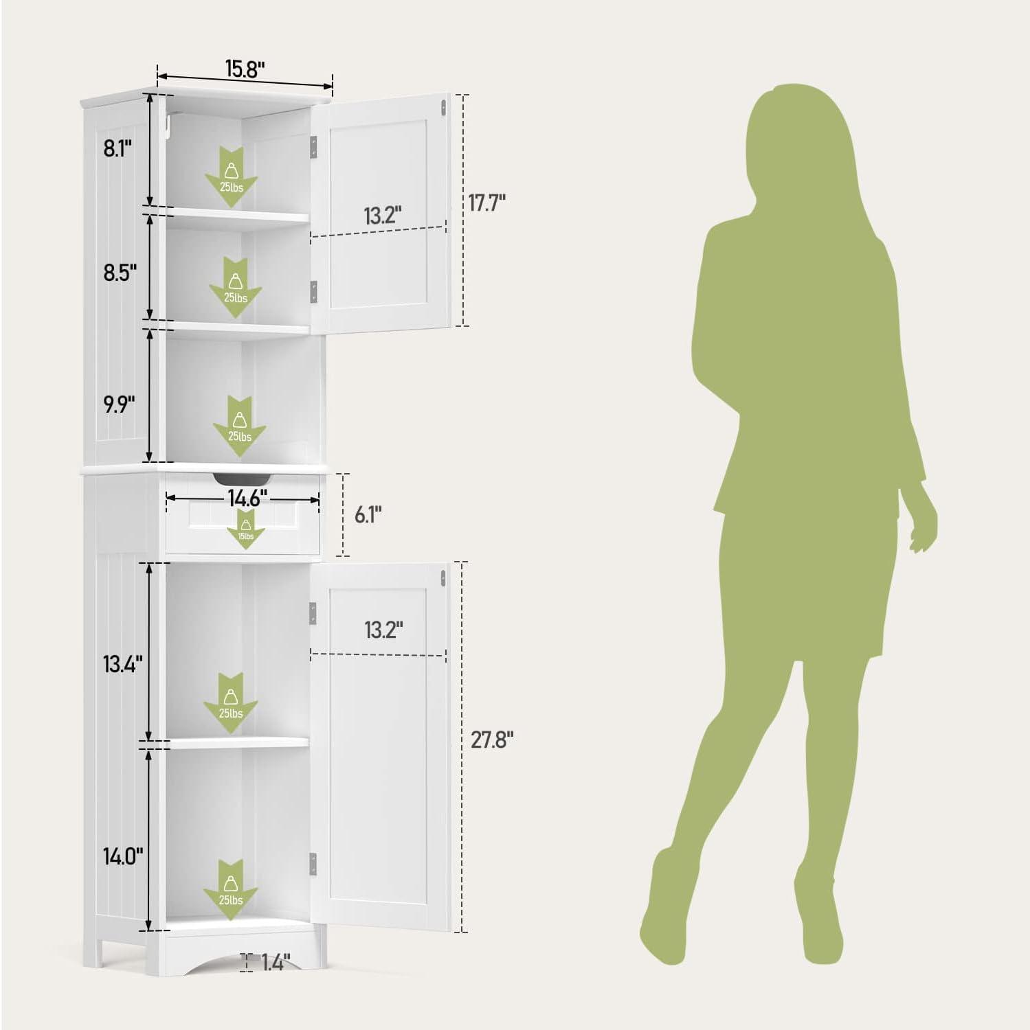 67" Tall Bathroom Storage Cabinet with Adjustable Shelves, Space-Saving Organizer for Bathroom| Kitchen| Living Room, White