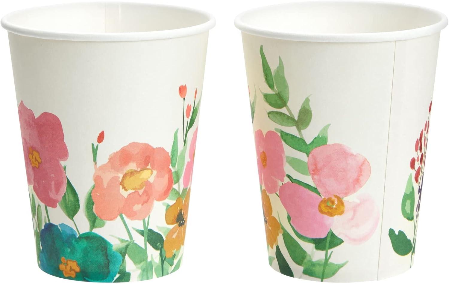 Juvale 144 Piece Watercolor Flower Tea Party Supplies, Includes Disposable Floral Paper Plates, Napkins, Cups, Cutlery