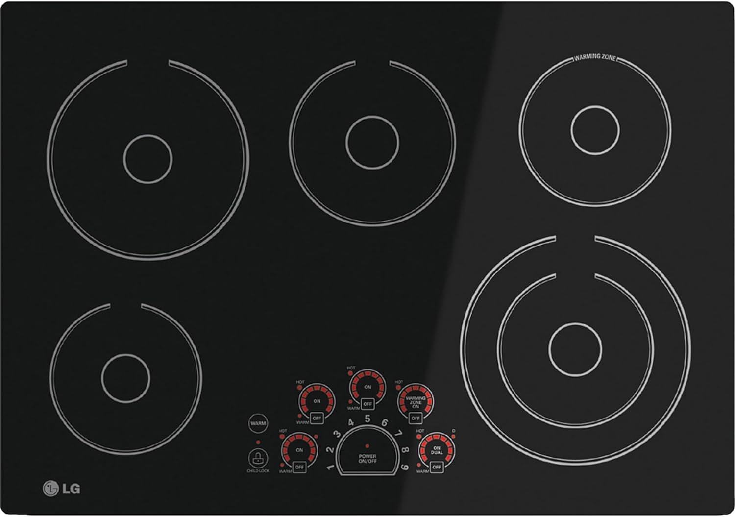 30" Black Ceramic Electric Cooktop with 5 Burners