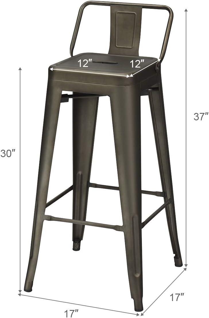 Costway Set of 4 Metal Bar Stools 30'' Bar Height Barstools Industrial w/ Low Back Gun