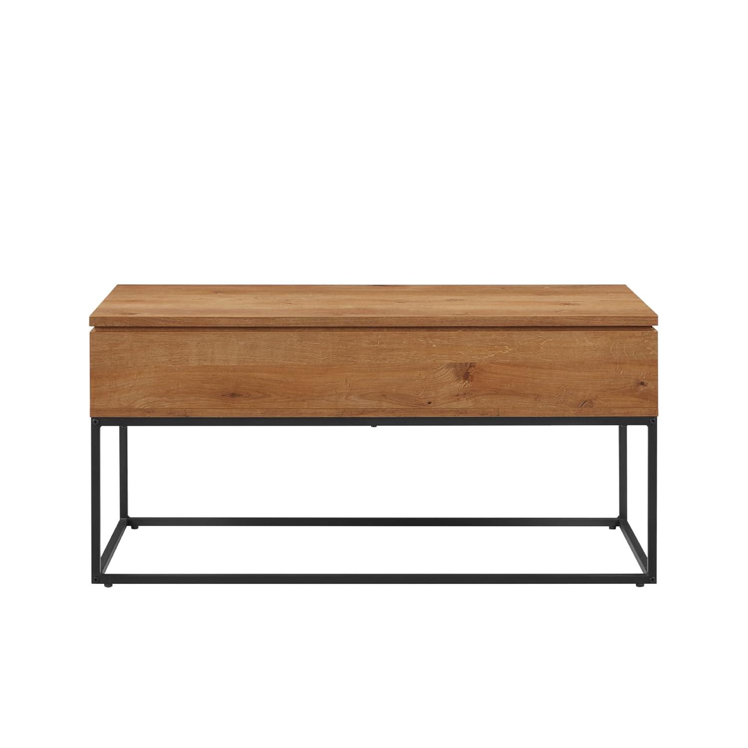 Walker Edison Modern Wood and Metal Lift-Top Coffee Table, English Oak