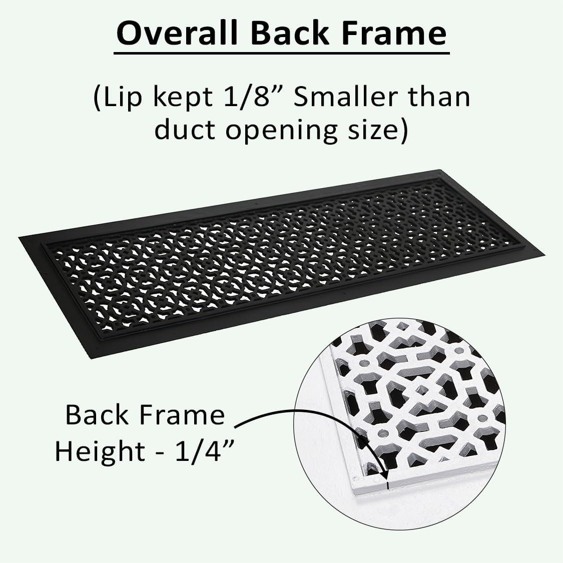 Achtek 6"x 24" Duct Opening Solid Cast Aluminum Air Return Grill Vent Cover | Powder Coated| (Overall 8"x 26") for Floor-Black Without Screw Holes