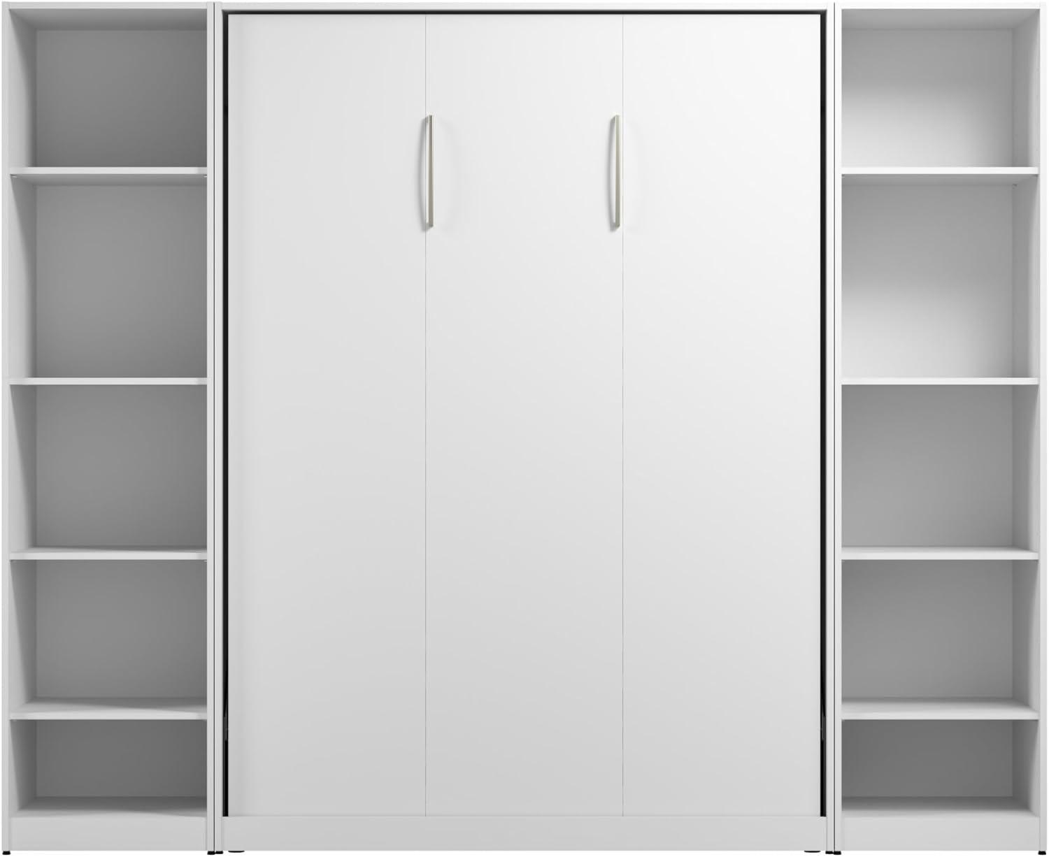 White Full Murphy Bed with Wood Frame and Closet Organizers