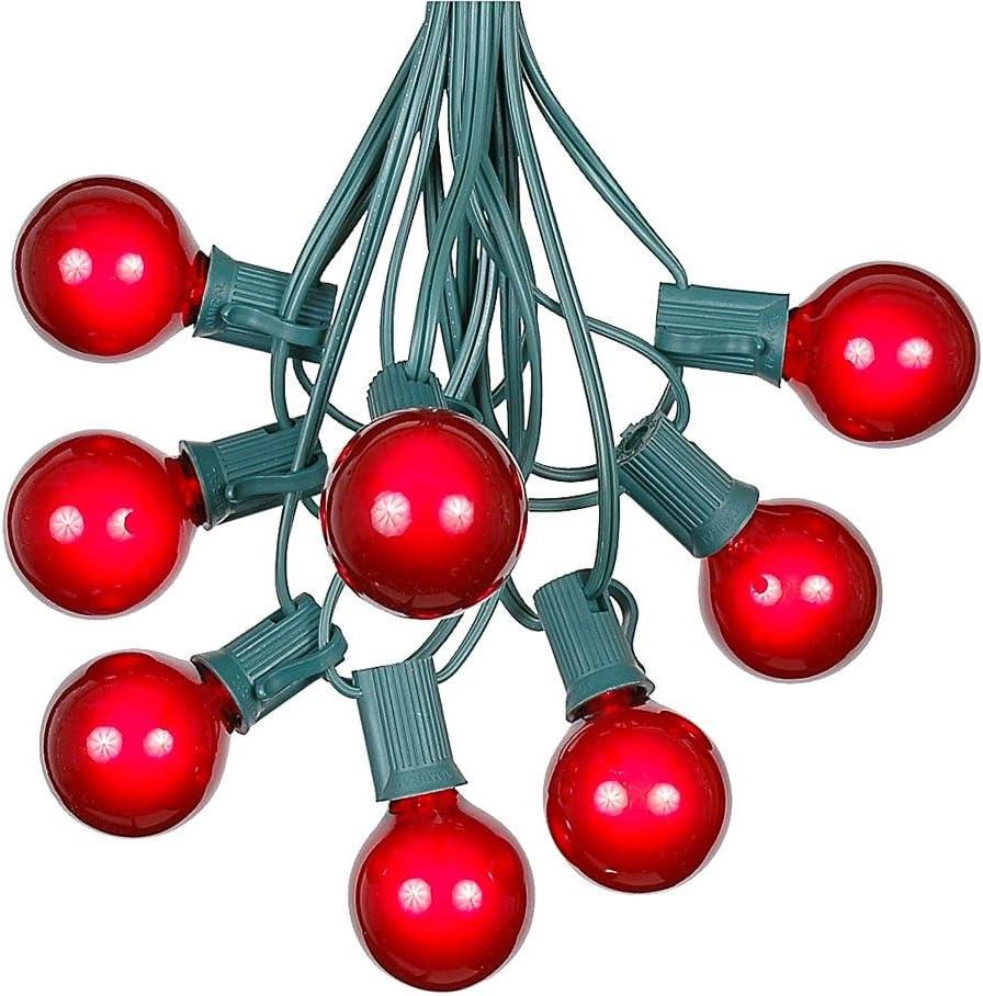 25-Foot Red Globe Outdoor Patio String Lights with Green Wire