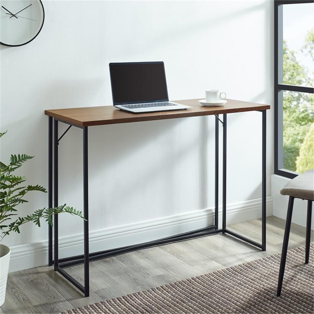 Dark Walnut and Black Metal Y-Leg Writing Desk