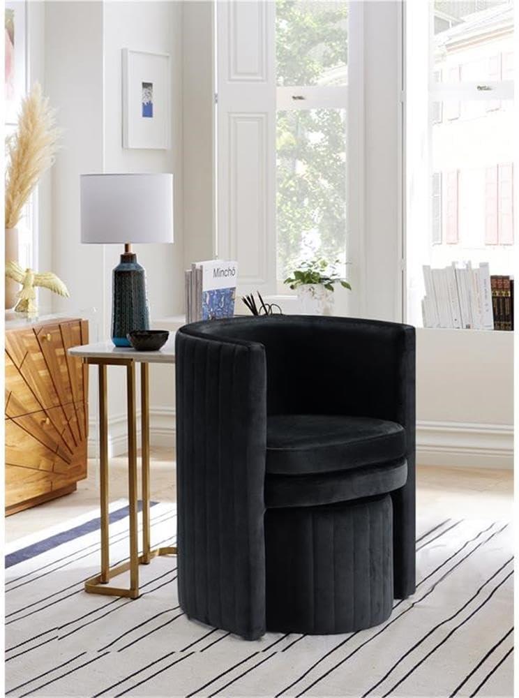 Meridian Furniture Selena Velvet Accent Chair and Ottoman Set in Black