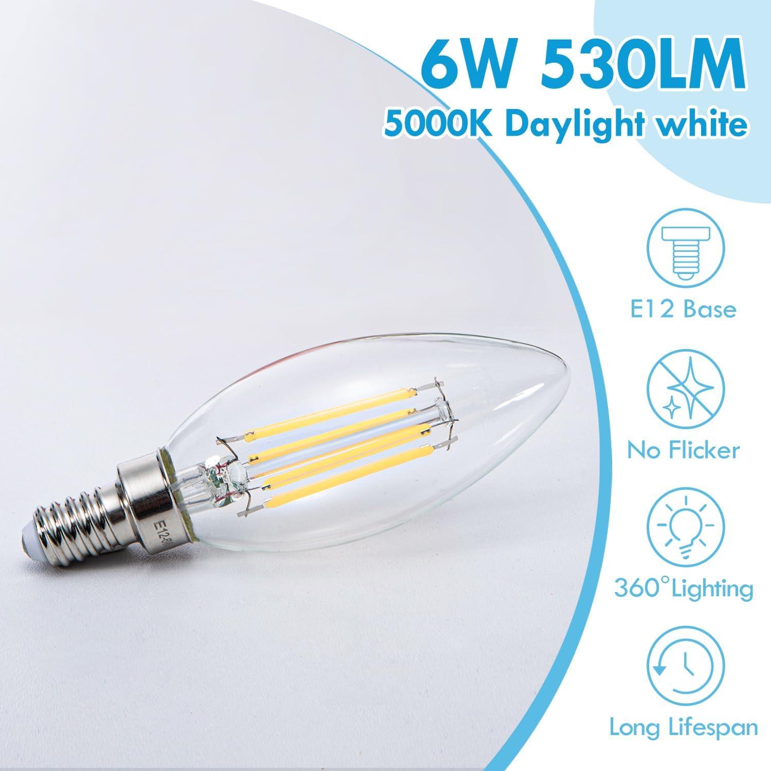 Dimmable Warm White LED Filament Chandelier Bulbs, 6-Pack