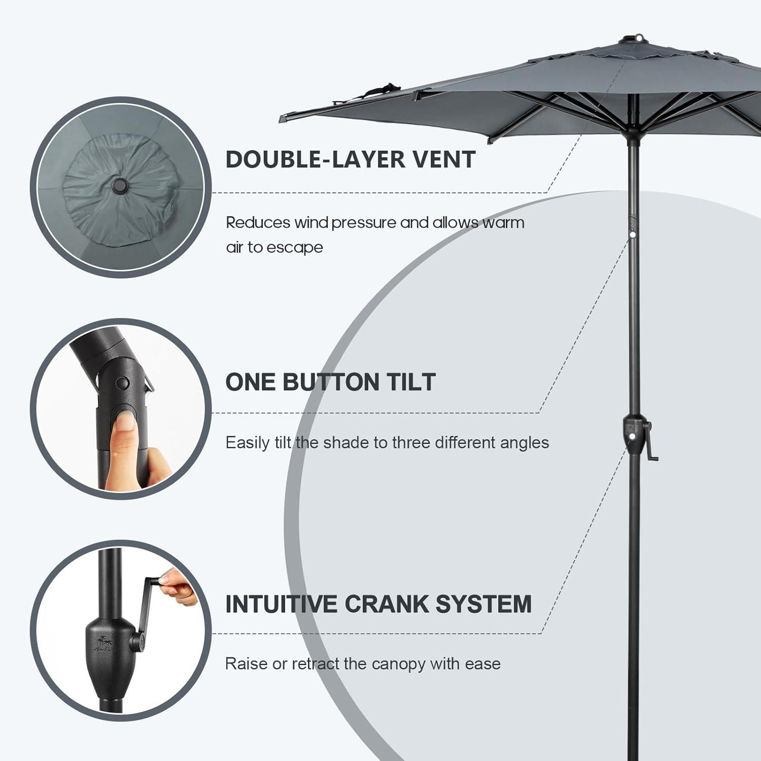 Lyon 7.5FT Hexagonal Grey Polyester Patio Umbrella with Steel Pole