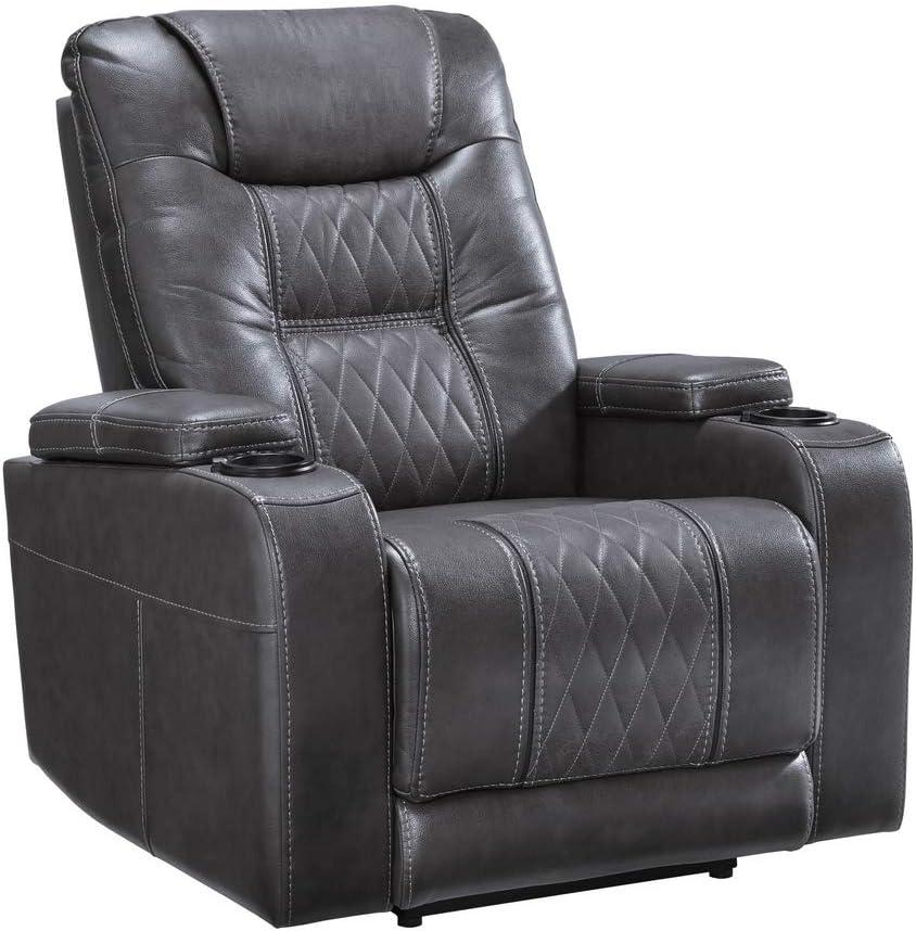 Contemporary Gray Faux Leather Power Recliner with LED Lighting