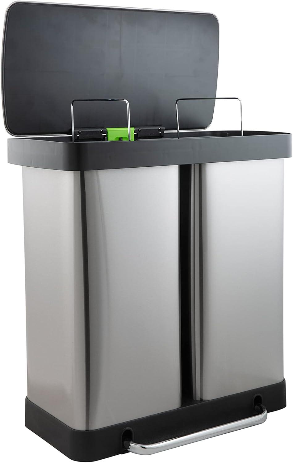 Organize It All 60 L Dual Compartment Recycling Bin, 22.8" x 13.8" x 24.4", Stainless Steel