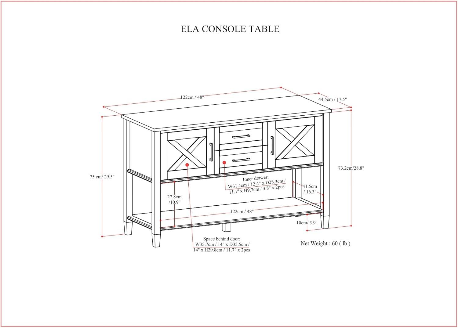 Ela 48'' Solid Wood Top Console Table