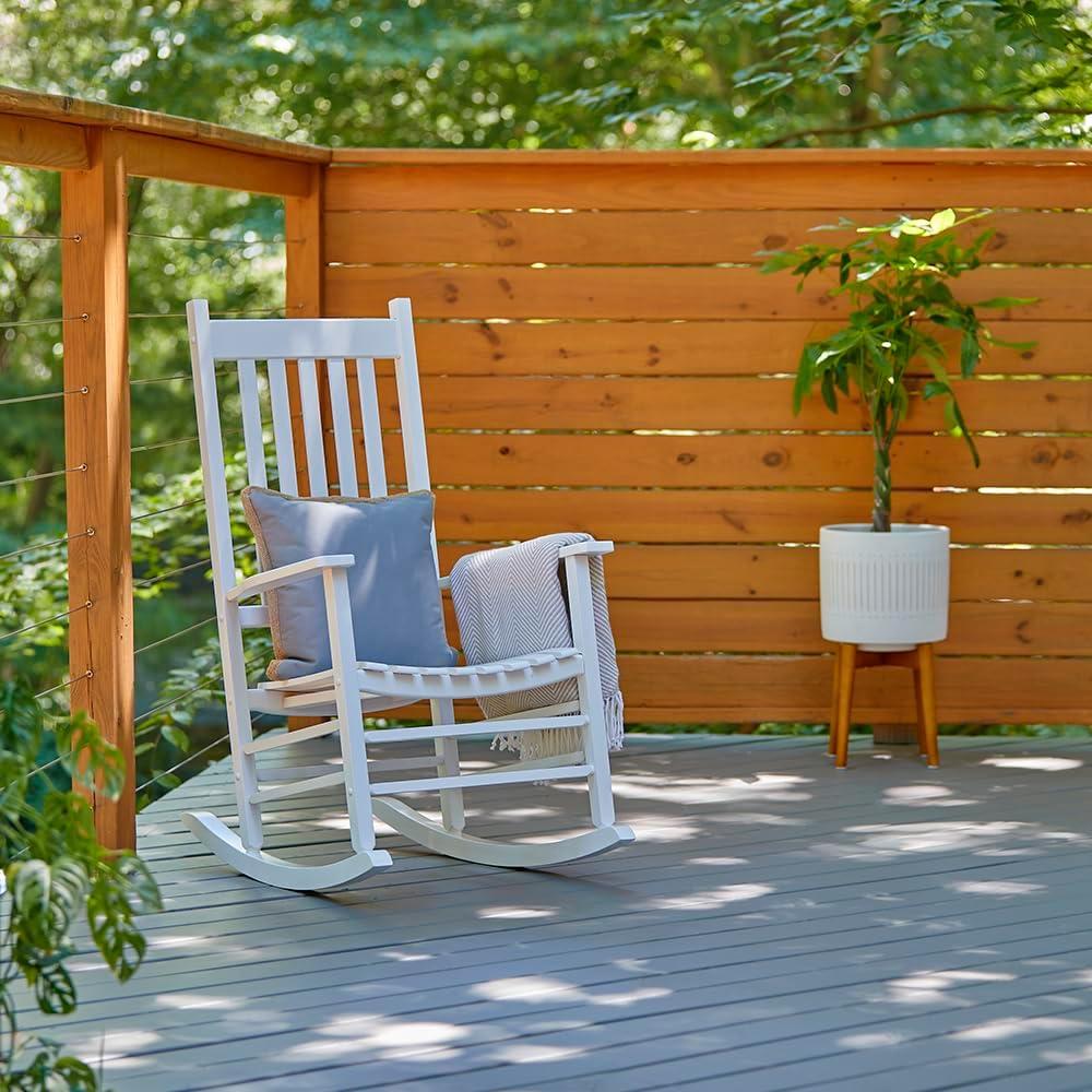White Solid Wood Outdoor Rocking Chair with Arms