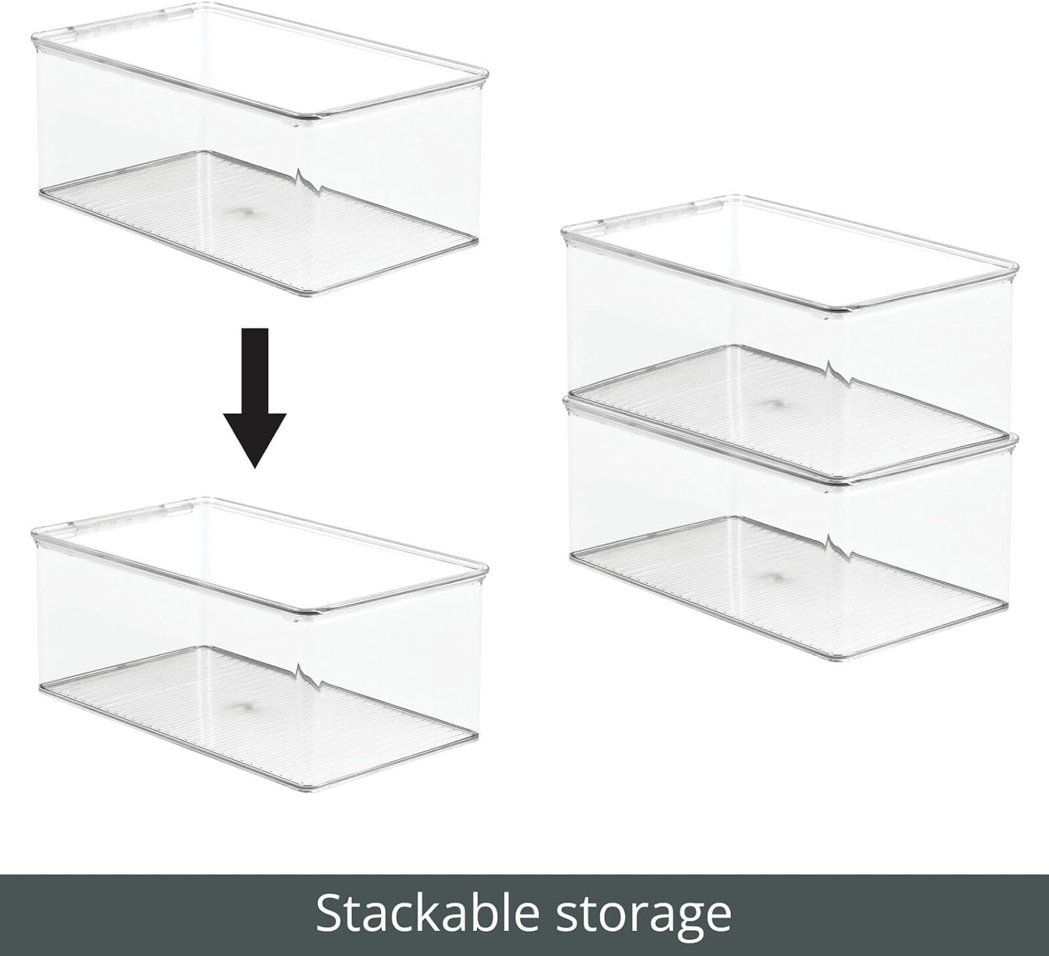 mDesign Plastic Stackable Toy Storage Bin Box with Hinge Lid, 8 Pack - Clear