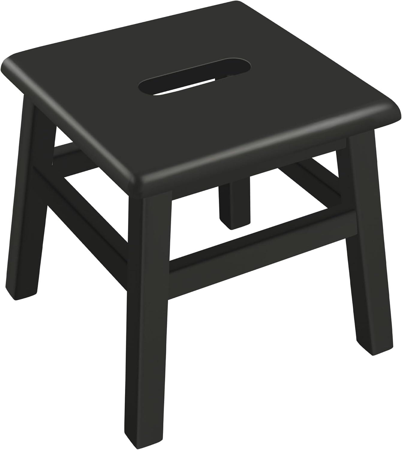 eHemco Solid Hardwood Wooden Step Stool for Adults and Kids, 12.25 Inches Height, Black, Set of 2