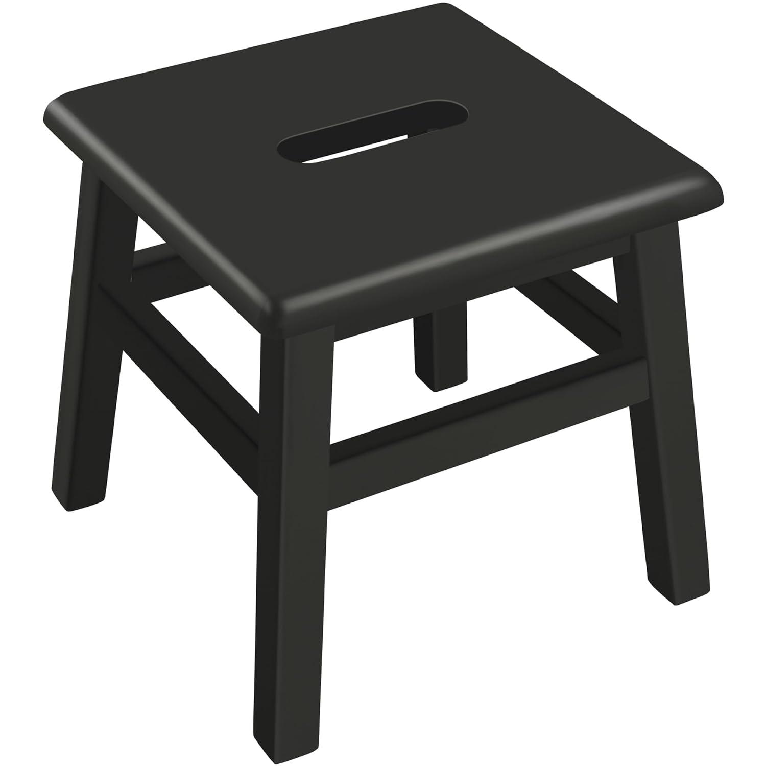 eHemco Solid Hardwood Wooden Step Stool for Adults and Kids, 12.25 Inches Height, Set of 2, Black