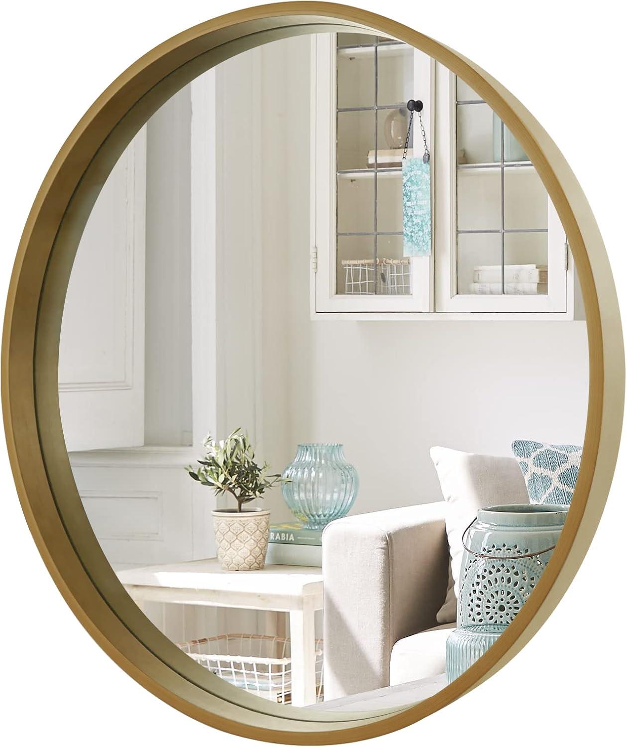 28" Wood Round Mirror Natural - WallBeyond: Pine Frame, 27" Diameter, Modern Decor, Wall Mount