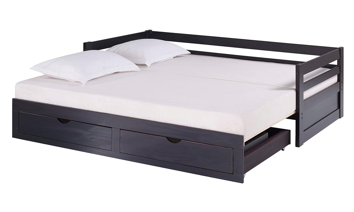 Alaterre Furniture Jasper Twin to King Extending Day Bed with Storage Drawers, Espresso