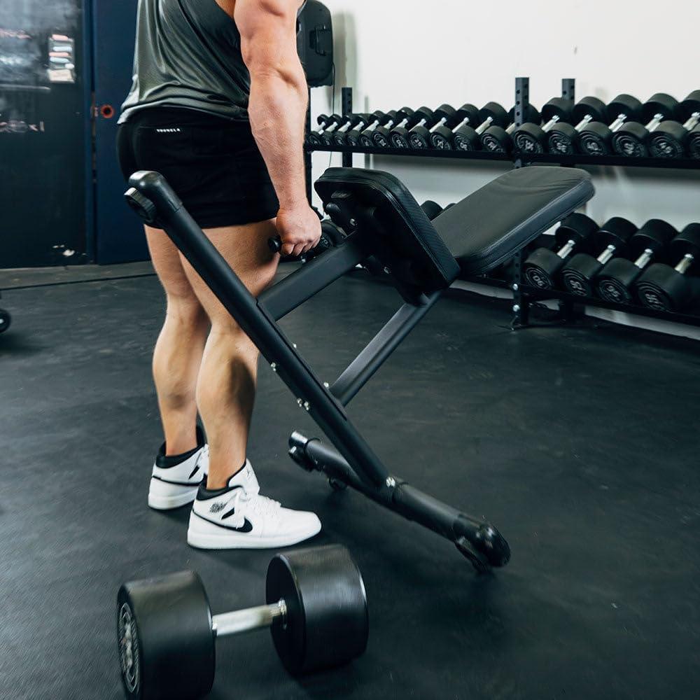 Titan Fitness Seated Stationary Bench, Rated 330 LB, Ergonomic Angled Back, Comfortable HeftyGrip Padding, Front Handle, Rear Wheels for Easy Transport, Utility Upright Weight Bench