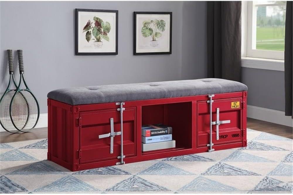 Acme Cargo Bench (Storage), Gray Fabric & Red (1Pc/1Ctn)