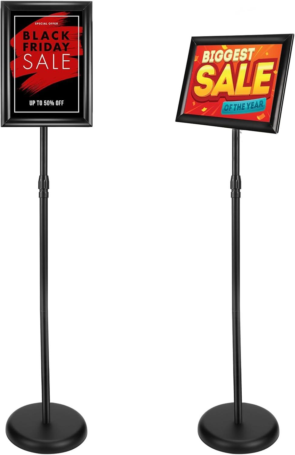 Adjustable Sign Holder Stand 8.5x11 inch,Pedestal Floor Signage Standing Holder with Heavy Duty Base, Aluminum Snap Open Frame Display for Business Restaurant, Mall,Schools-1 Pack